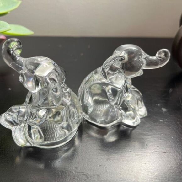 Lenox Elephant Salt & Pepper Shaker Set Full Lead Crystal Prosperity Trunk Up - Picture 6 of 11
